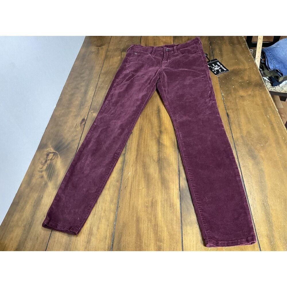 True Religion Velveteen Burgundy Purple Pants Jennie Mid Rise Size 27 NWT